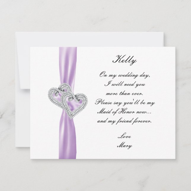Convite Coração de Diamante Casamento Roxo Dama de Honra C (Frente)