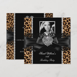 Convite Coração de Diamante com Renda de Leopardo Foto Fes