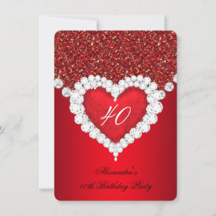 Convite Coração de Diamante Vermelho Brilhante Elegante de