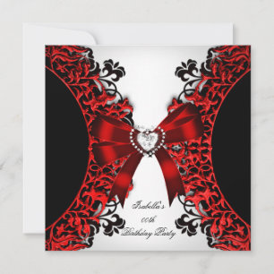 Convite Coração de Diamante Vermelho Preto Branco Festa de