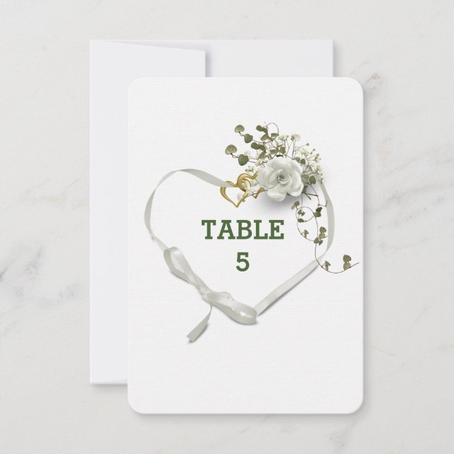 Convite Coração de Fita Branca de Tabletop de Casamento (Frente)