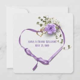 Convite coração de fita roxa com anéis para renovação da p