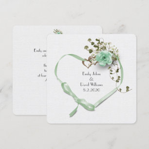 Convite coração de fita verde de menta de casamento e bo