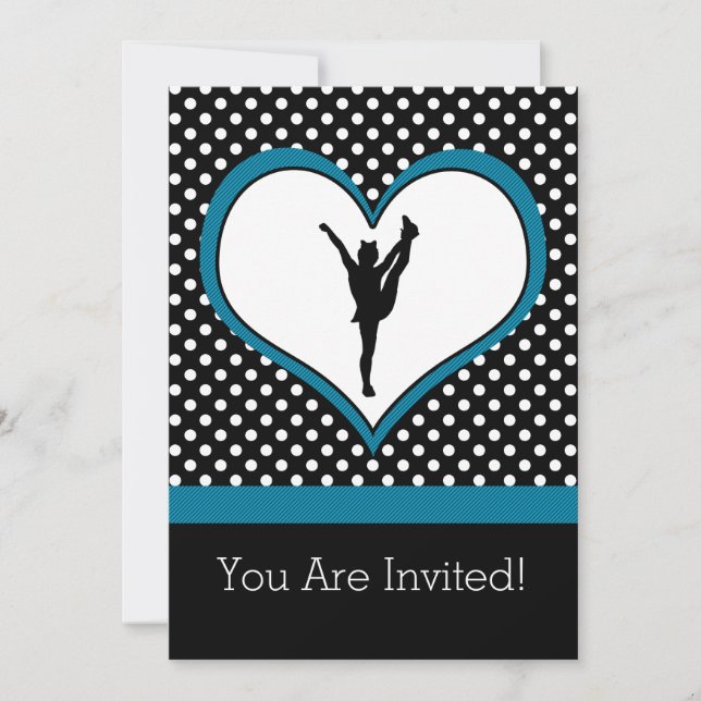 Convite Coração de Polka Cheer em Azul Teal (Frente)