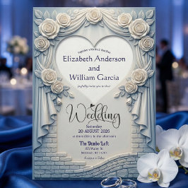 Convite Coração de Tapeçaria de Rosa Azul Romântica Esculp