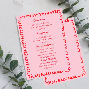 Convite Coração desenhado à mão Rosa e Vermelho Casamento