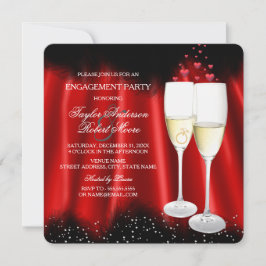 Convite Coração do Anel de Champanhe Preto Vermelho festa 