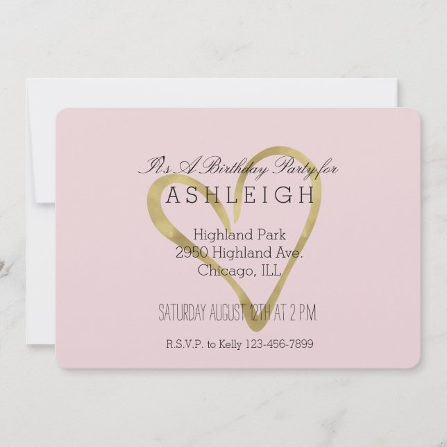 Convite Coração do aniversário Dourado (Frente)