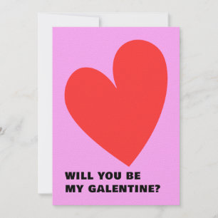 Convite Coração do Dia da Galentina Rosa e Vermelha