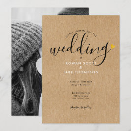 Convite Coração Dourado Chic Casamento Foto Kraft Rústico