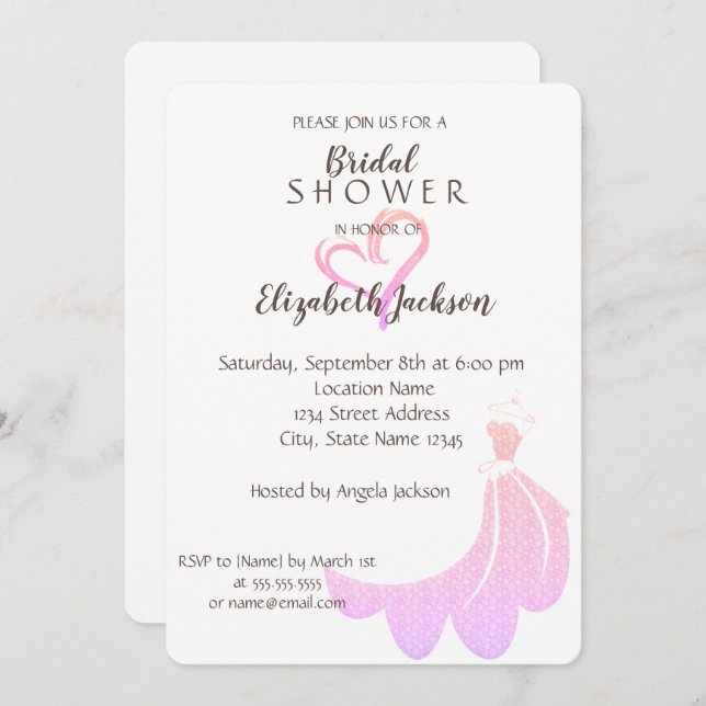 Convite Coração Dourado Elegante, Chá de panela de vestime (Frente/Verso)