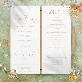 Convite Coração Dourado Moderno Script Tudo em Um Casament