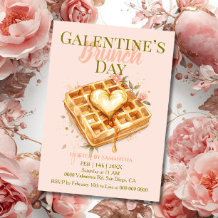 Convite Coração Dourado Waffle Galentine Brunch Pastel Flo