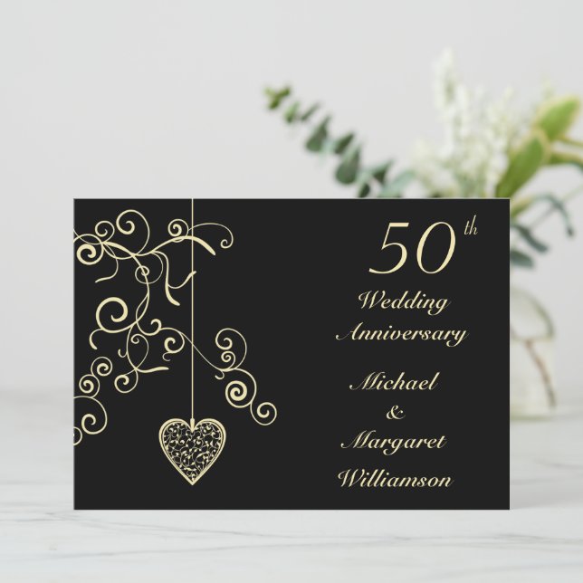 Convite Coração Elegante Bodas de Ouro (Em pé/Frente)