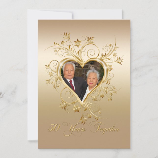 Convite Coração Elegante com Ondulações Aniversário de 50  (Frente)