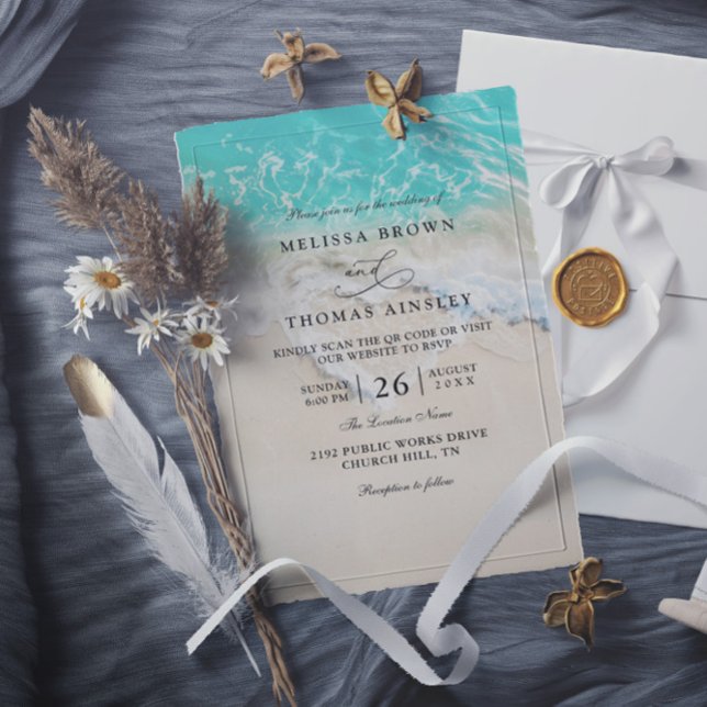 Convite Coração Espuma do Mar Praia Casamento Elegante Cód (Criador carregado)