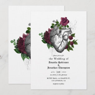 Convite Coração Floral Caprichoso Casamento Gótico de Hall