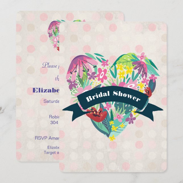 Convite Coração Floral com Chá de panela Tropical Flores (Frente/Verso)