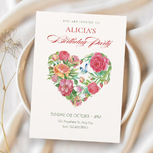 Convite Coração floral de aniversário