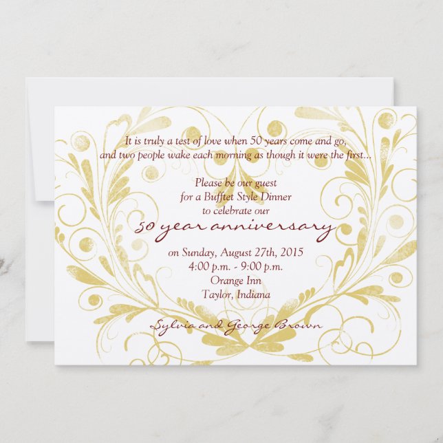 Convite Coração Floral Diamond 50º Aniversário de Casament (Frente)