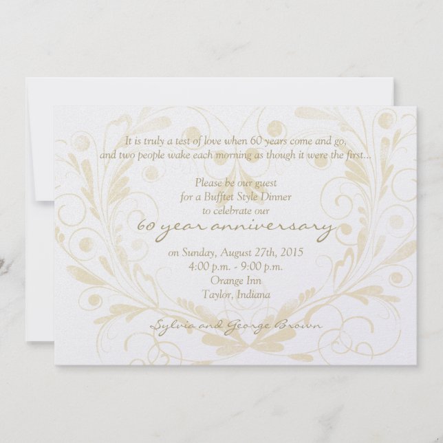 Convite Coração Floral Diamond 60º Aniversário de Casament (Frente)