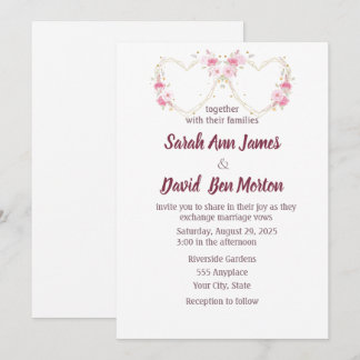 Convite Coração Floral Rosa Água-Forte Casamento