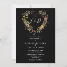 Coração Floral Rústico Casamento Preto e Branco
