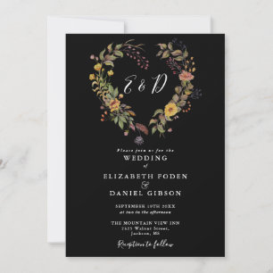 Convite Coração Floral Rústico Casamento Preto e Branco