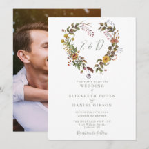 Coração Floral Rústico Foto de Casamento em Verde 