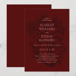 Convite Coração Floral Vermelho Sanguíneo Elegante Gótico
