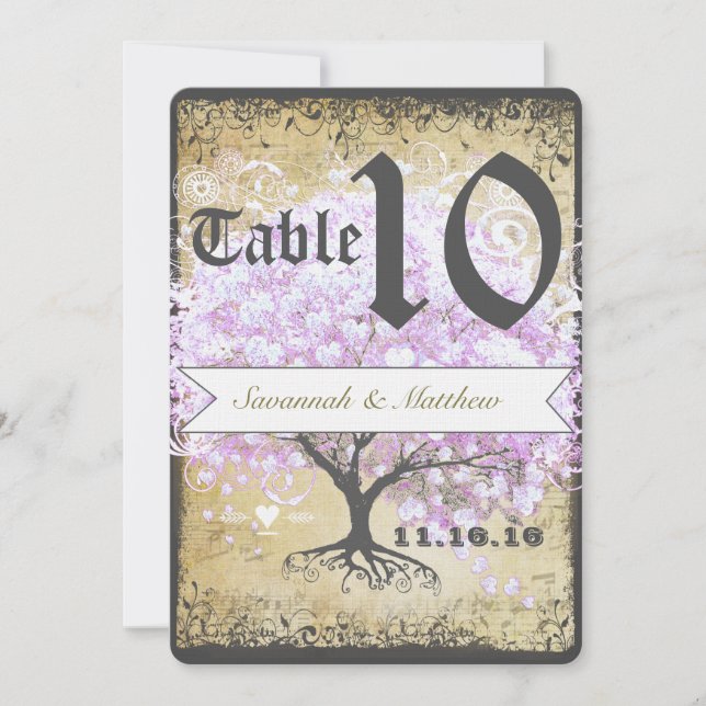 Convite Coração Folha Lavanda Árvore Vintage Casamento Pás (Frente)