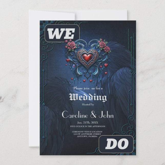 Convite Coração gótica de concepção artística constituída  (Frente)