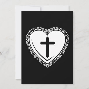 Convite Coração Gótico & Cruz (Preto e Branco)