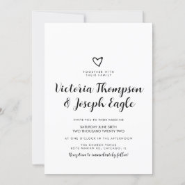 Convite Coração Inclinado Preto Branco Script | Casamento