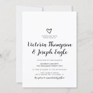 Convite Coração Inclinado Preto Branco Script Casamento