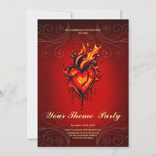 Convite Coração inflamável. (Frente)