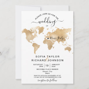 Convite Coração Mapa Mundial Destino Casamento Our