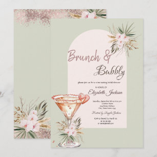 Convite Coração Martini Boho Flores Brunch & Espumante