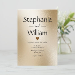 Convite Coração Metálico Dourado Moderno Casamento Elegant