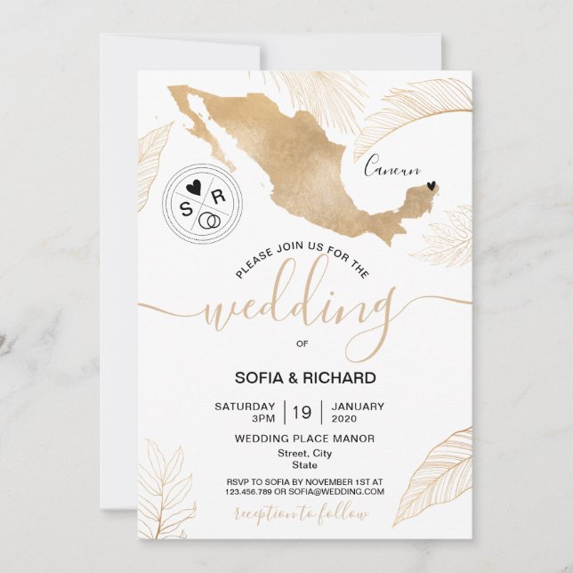 Convite Coração Móvel Destino de Casamento México  (Frente)