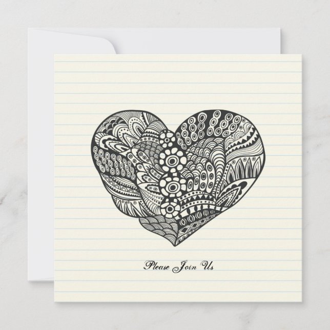 Convite Coração Negro Elegante (Frente)