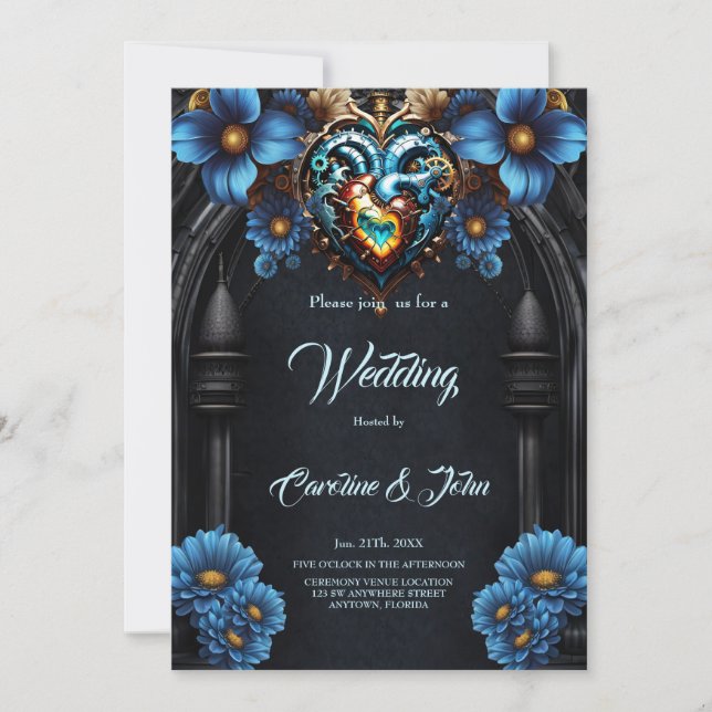 Convite Coração nobre steampunk (Frente)