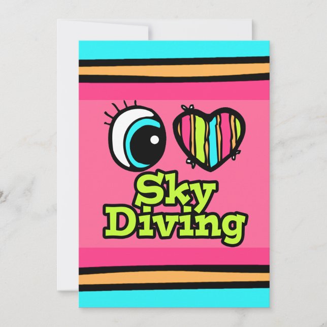 Convite Coração Olho Brilhante Eu Adoro Skydiving (Frente)