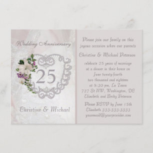 Convite Coração prateada e aniversário de Casamento de Lil