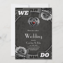 Convite Coração prateado com asas.