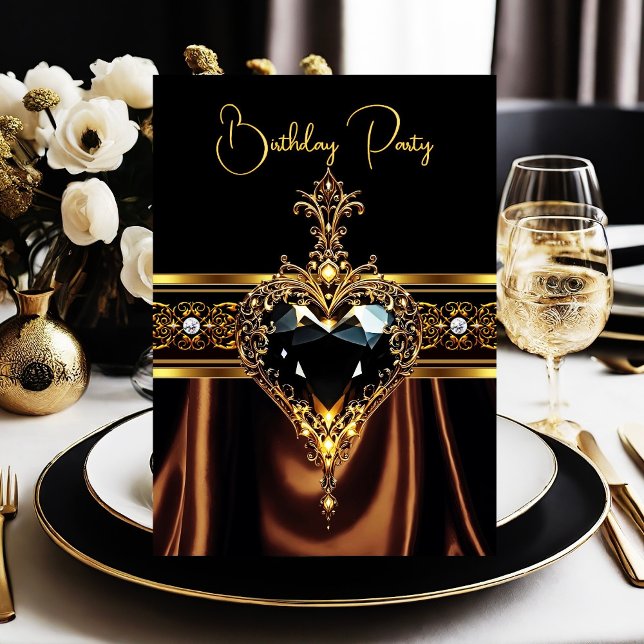 Convite Coração preto dourado de chocolate de aniversário  (Criador carregado)