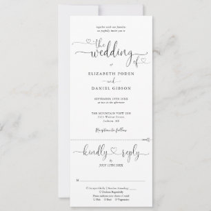 Convite Coração Preto e Branco Script Tudo em Um Casamento