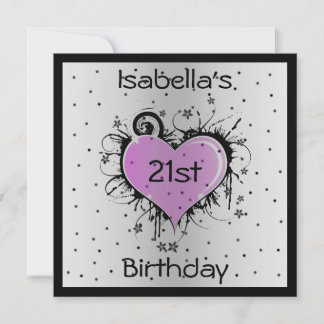 Convite Coração Púrpura de Aniversário a Preto