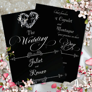 Convite Coração Romântico & Caligrafia em Preto - Casament