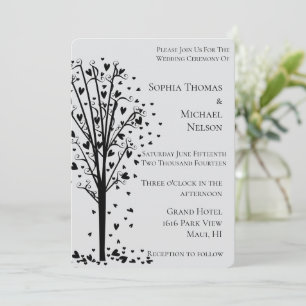 Convite Coração Romântico Chic Árvore Cinza Casamento
